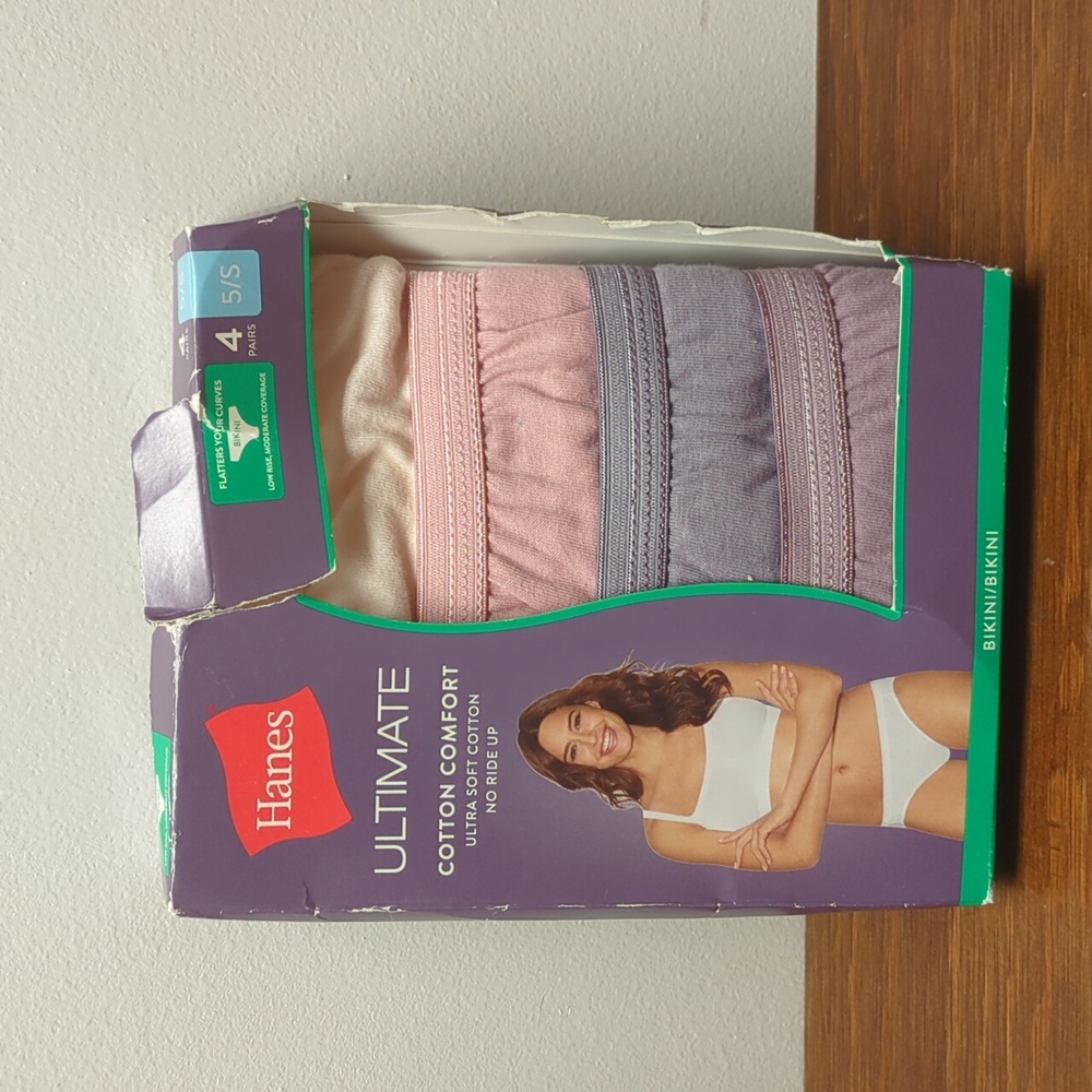 5/S 100% Cotton Bikini Panties 4 pack Hanes Ultimate Cotton Comfort New